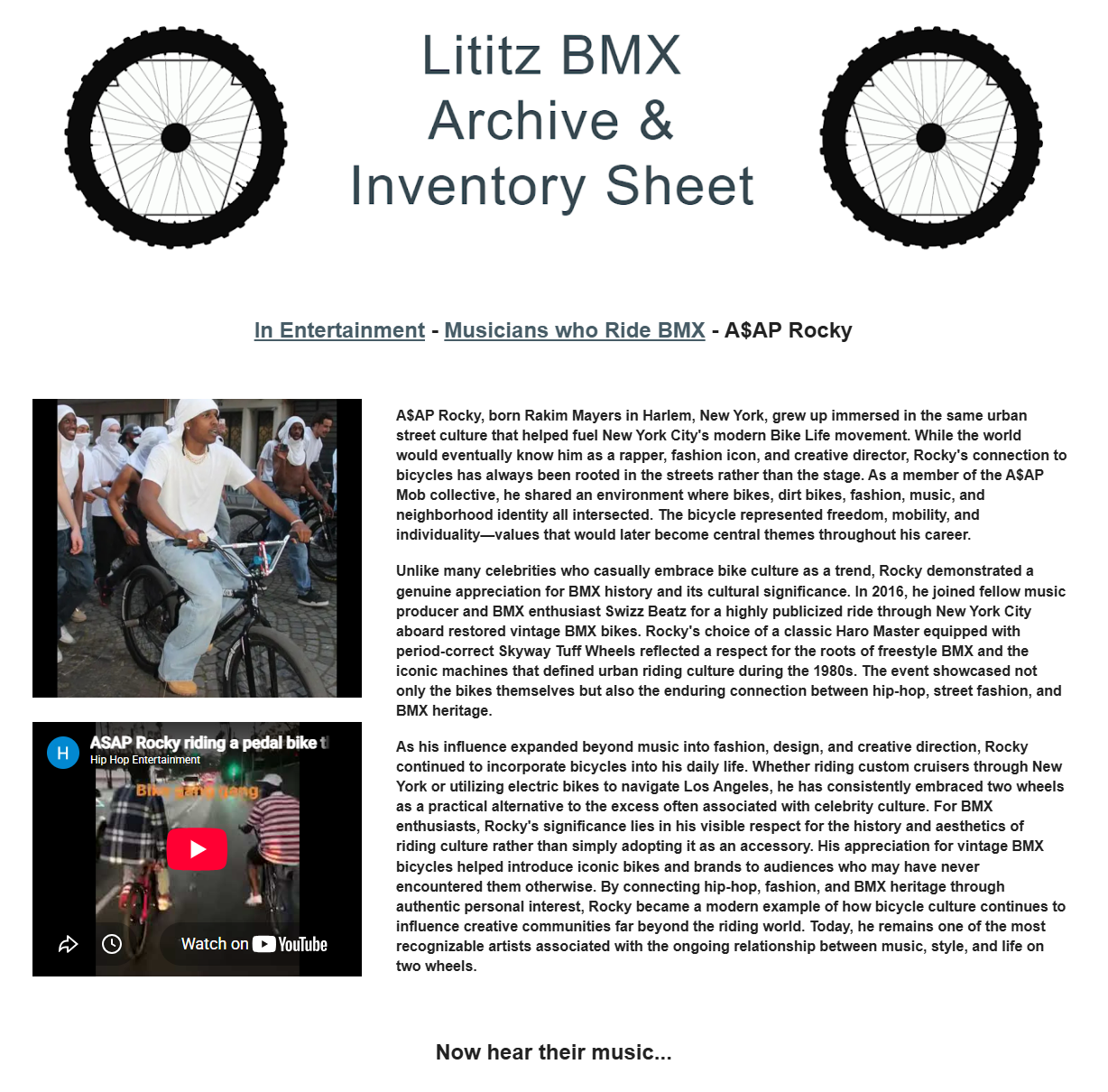 Lititz BMX Musicians who Ride BMX source page for A$AP Rocky