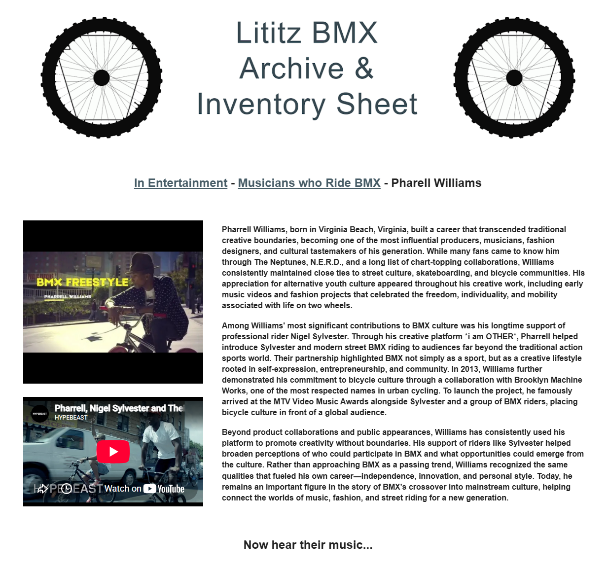 Lititz BMX Musicians who Ride BMX source page for Pharrell Williams