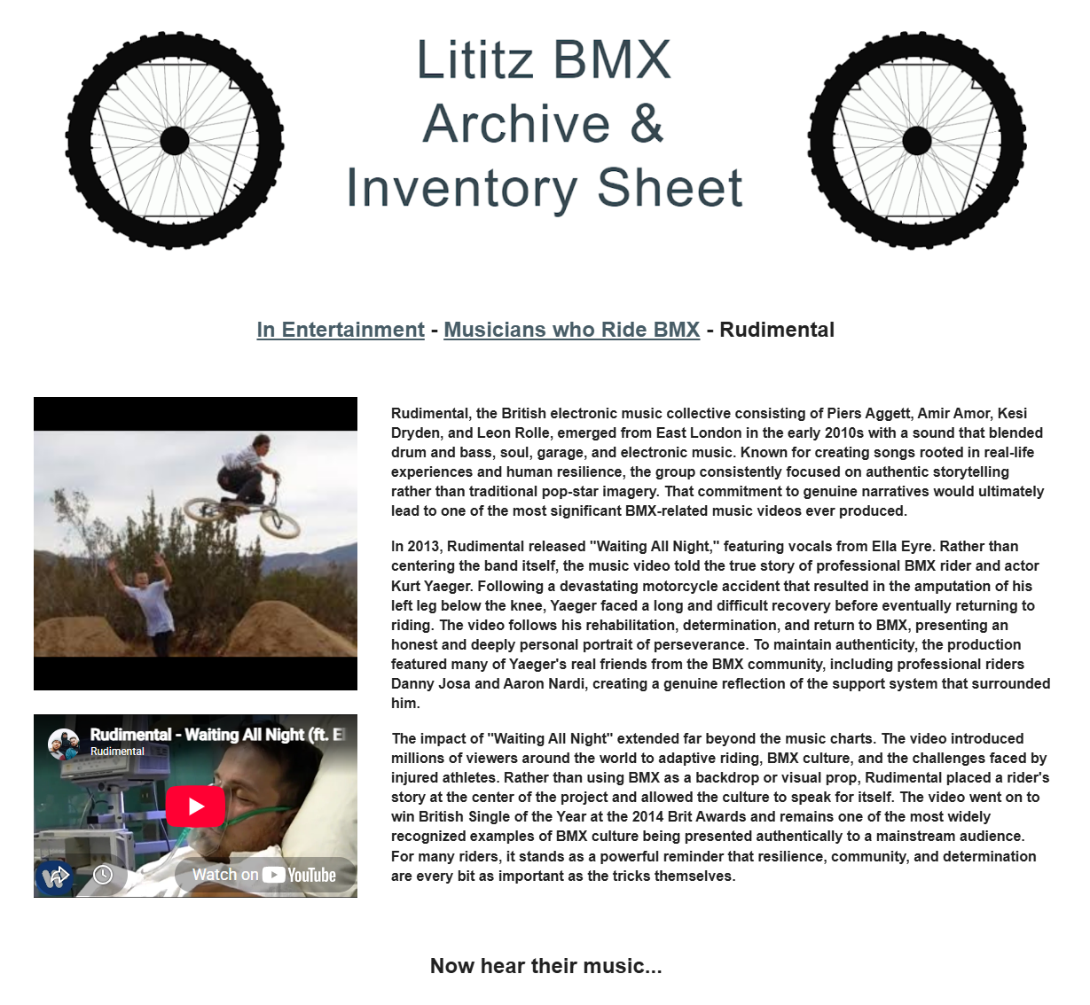 Lititz BMX Musicians who Ride BMX source page for Rudimental