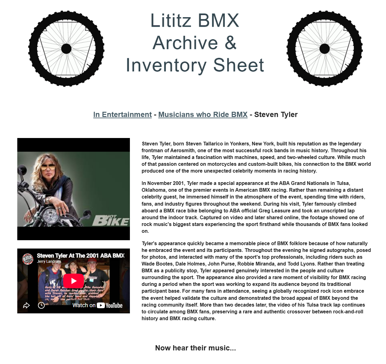 Lititz BMX Musicians who Ride BMX source page for Steven Tyler