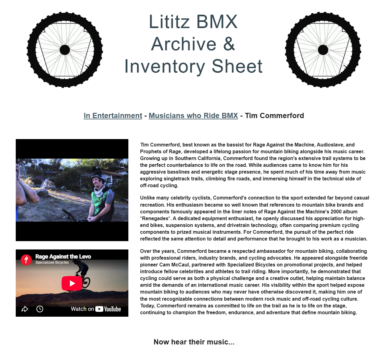 Lititz BMX Musicians who Ride BMX source page for Tim Commerford