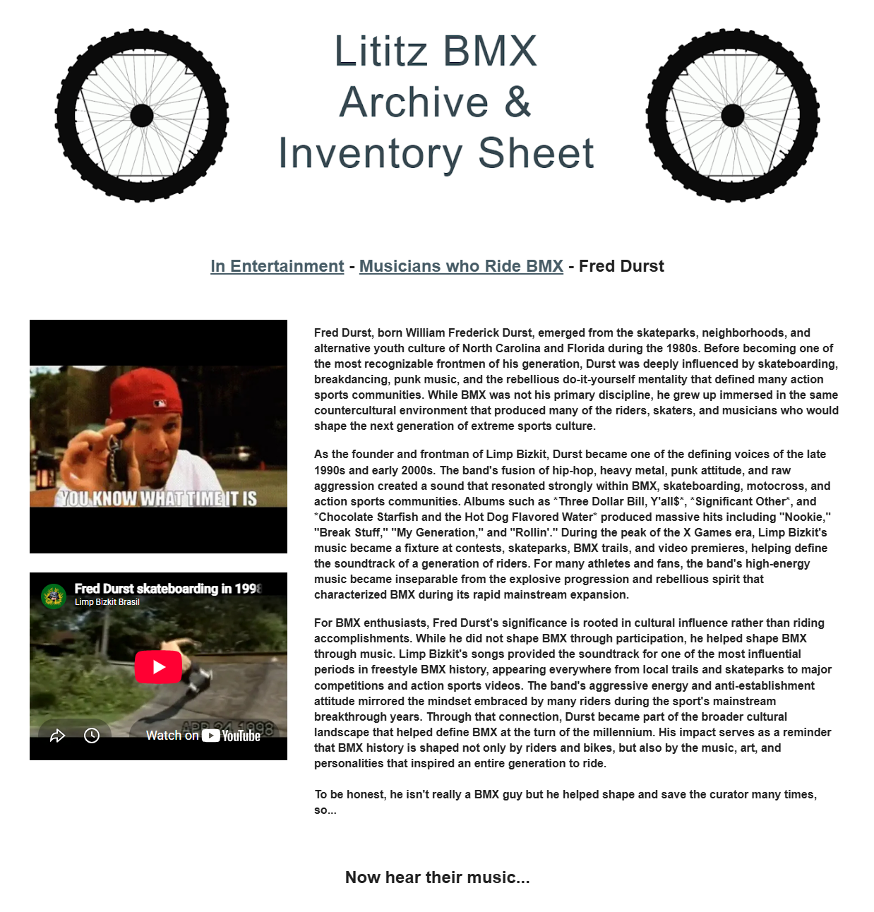 Lititz BMX Musicians who Ride BMX source page for Fred Durst