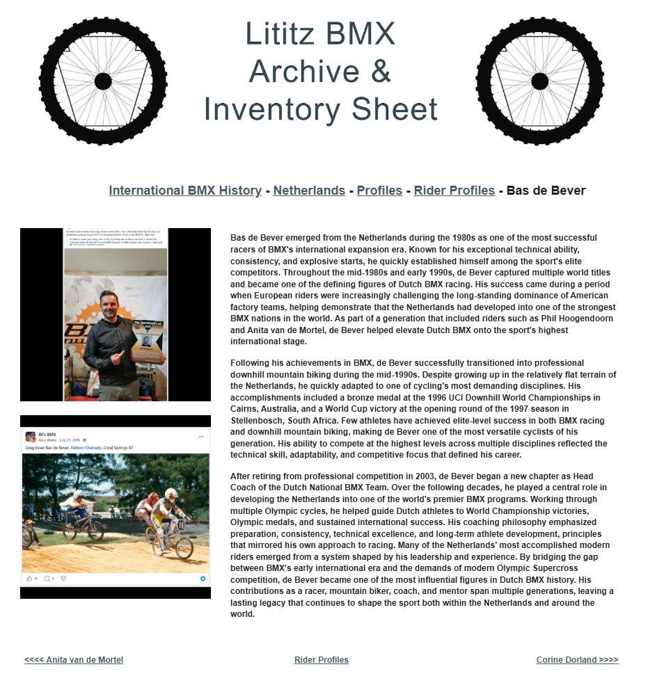 Lititz BMX International BMX History source page for Bas de Bever