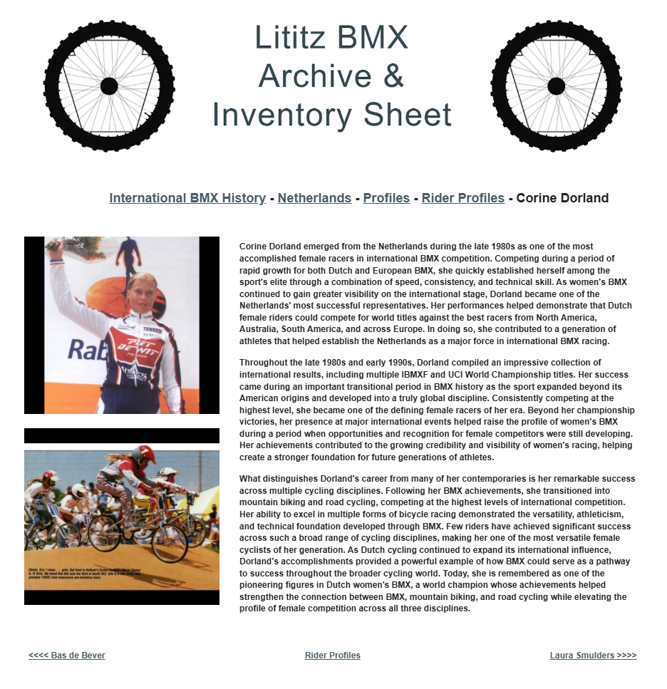 Lititz BMX International BMX History source page for Corine Dorland