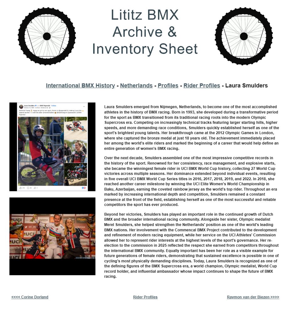Lititz BMX International BMX History source page for Laura Smulders