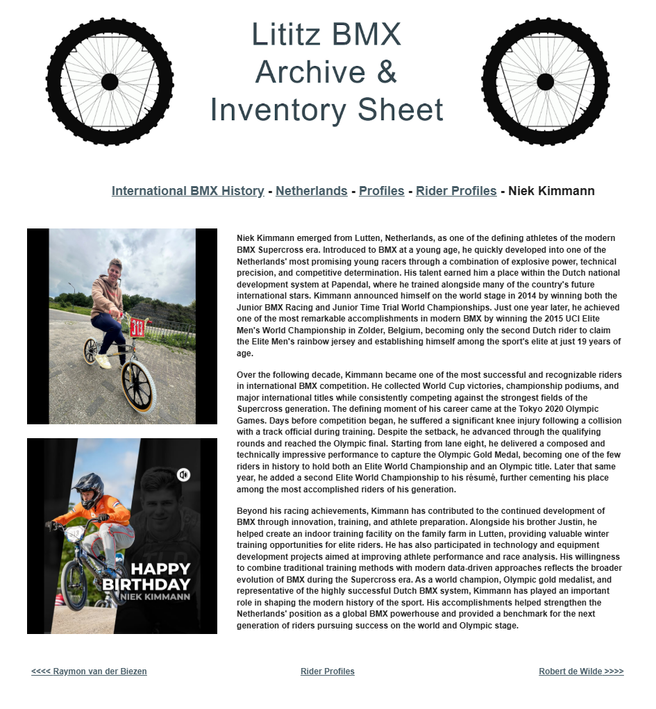 Lititz BMX International BMX History source page for Niek Kimmann