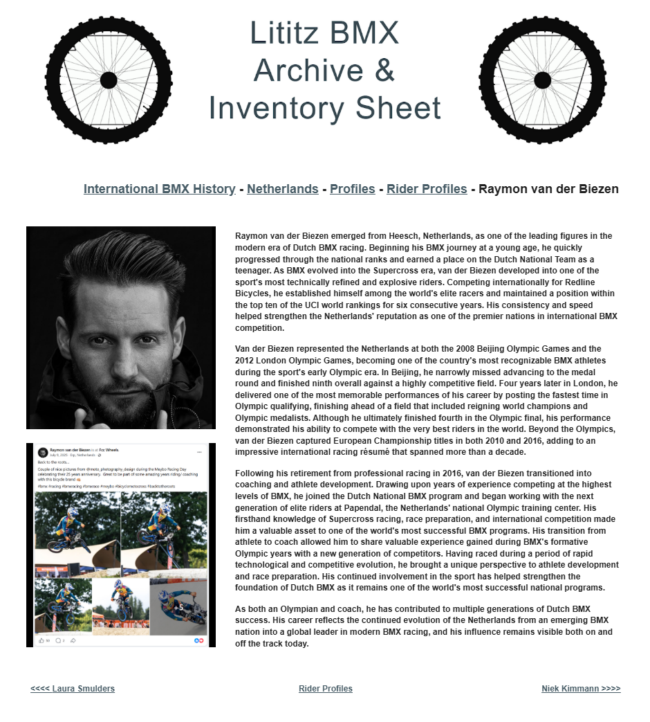 Lititz BMX International BMX History source page for Raymon van der Biezen