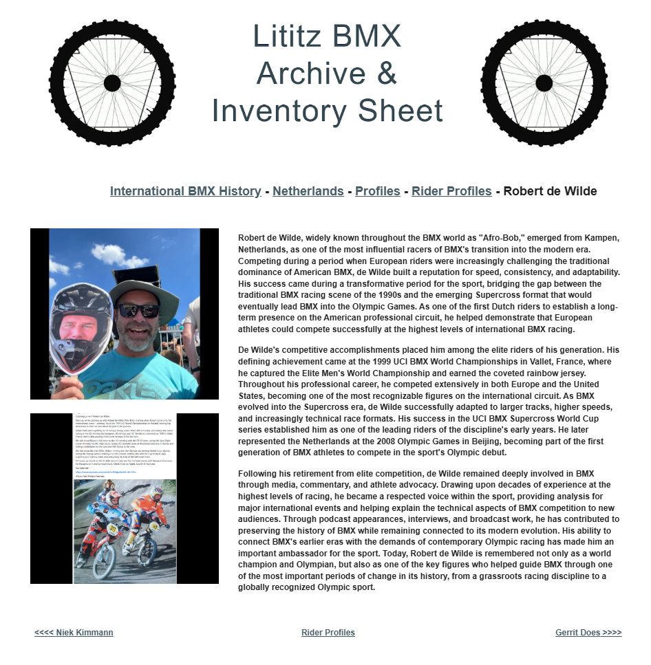 Lititz BMX International BMX History source page for Robert de Wilde