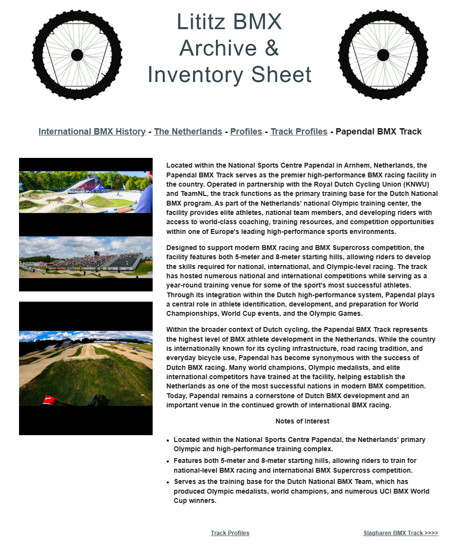 Lititz BMX International BMX History source page for Papendal BMX Track