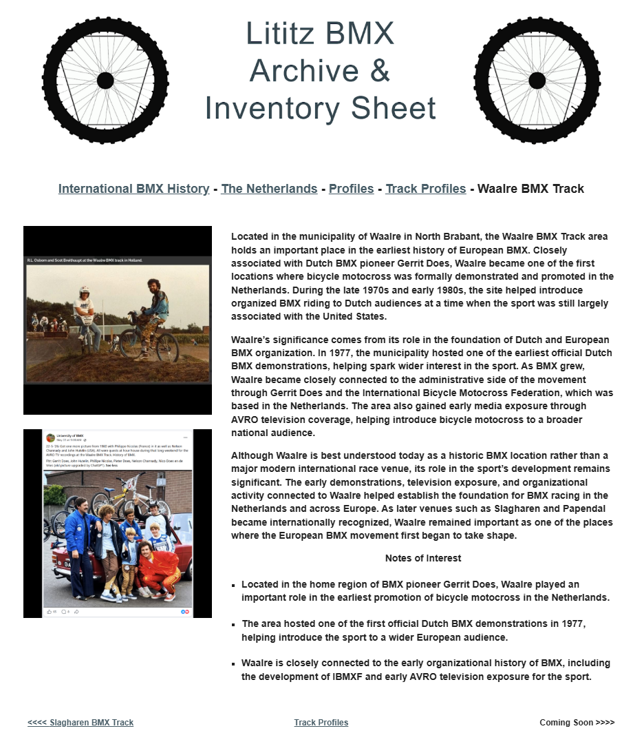 Lititz BMX International BMX History source page for Waalre BMX Track