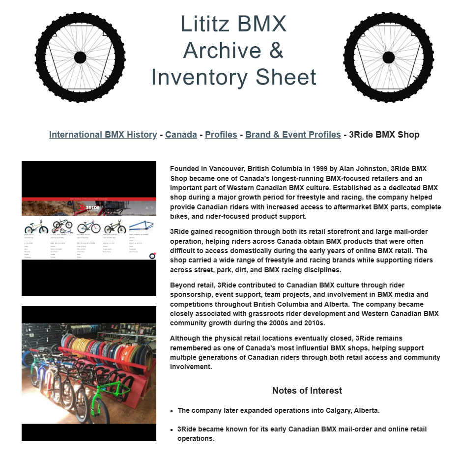 Lititz BMX International BMX History source page for 3Ride BMX Shop