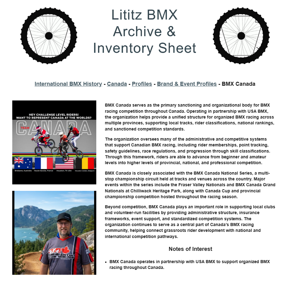 Lititz BMX International BMX History source page for BMX Canada