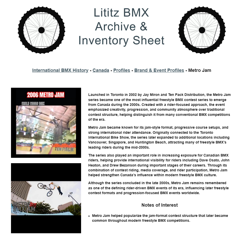 Lititz BMX International BMX History source page for Metro Jam