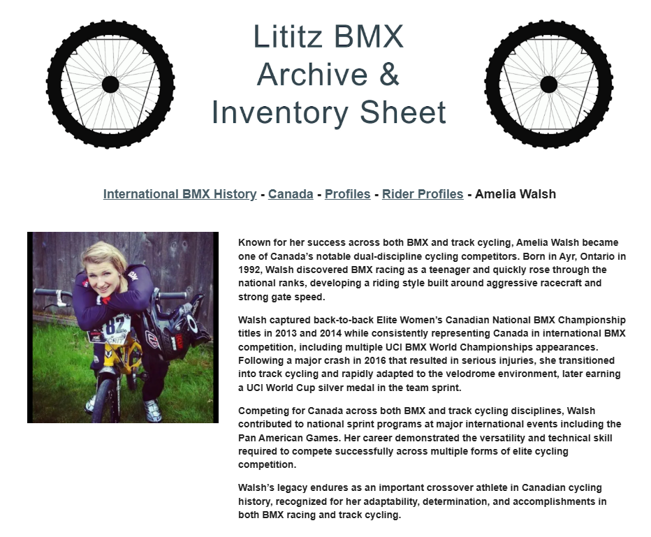 Lititz BMX International BMX History source page for Amelia Walsh