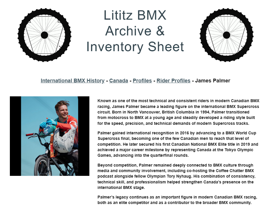 Lititz BMX International BMX History source page for James Palmer