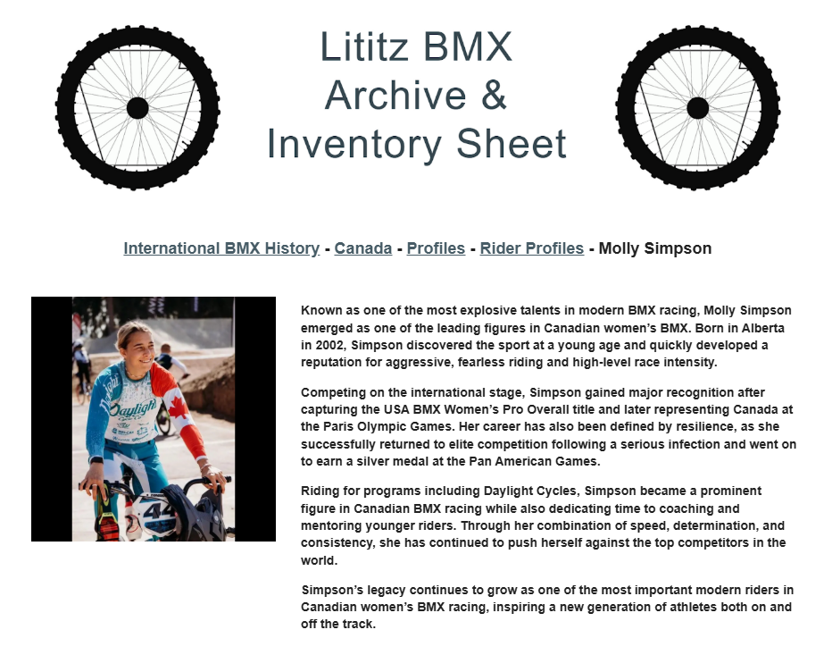 Lititz BMX International BMX History source page for Molly Simpson