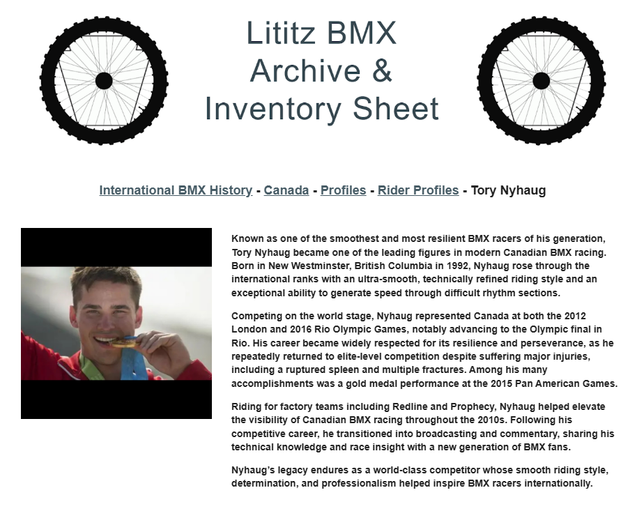 Lititz BMX International BMX History source page for Tory Nyhaug