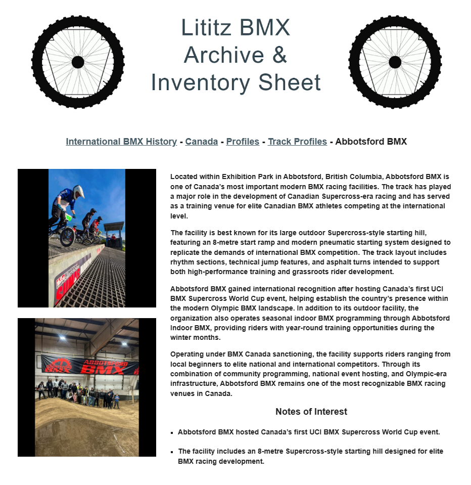 Lititz BMX International BMX History source page for Abbotsford BMX