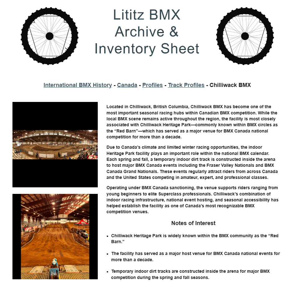 Lititz BMX International BMX History source page for Chilliwack BMX