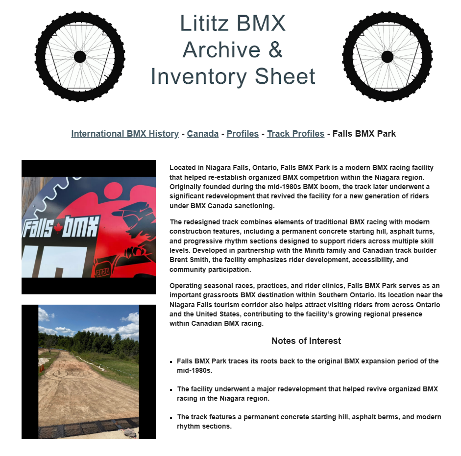 Lititz BMX International BMX History source page for Falls BMX Park