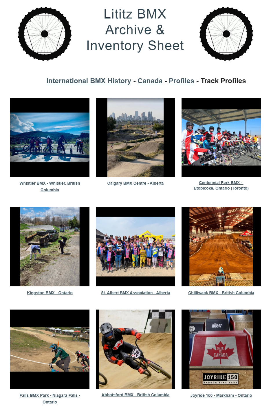 Lititz BMX International BMX History source page for Canada — Track Profiles