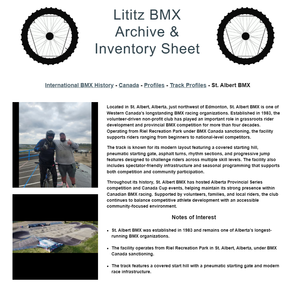 Lititz BMX International BMX History source page for St. Albert BMX