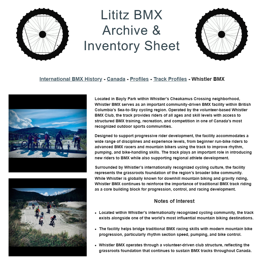 Lititz BMX International BMX History source page for Whistler BMX