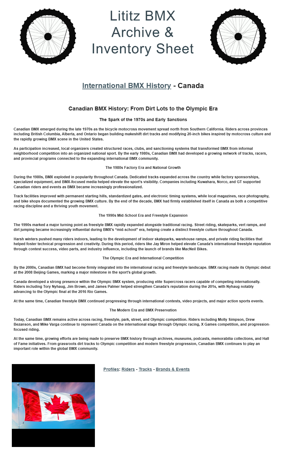 Lititz BMX International BMX History source page for Canada