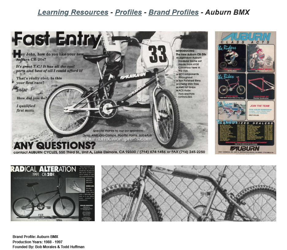 Published Lititz BMX brand profile source capture for Auburn BMX