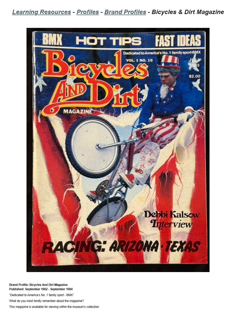 Published Lititz BMX brand profile source capture for Bicycles & Dirt Magazine