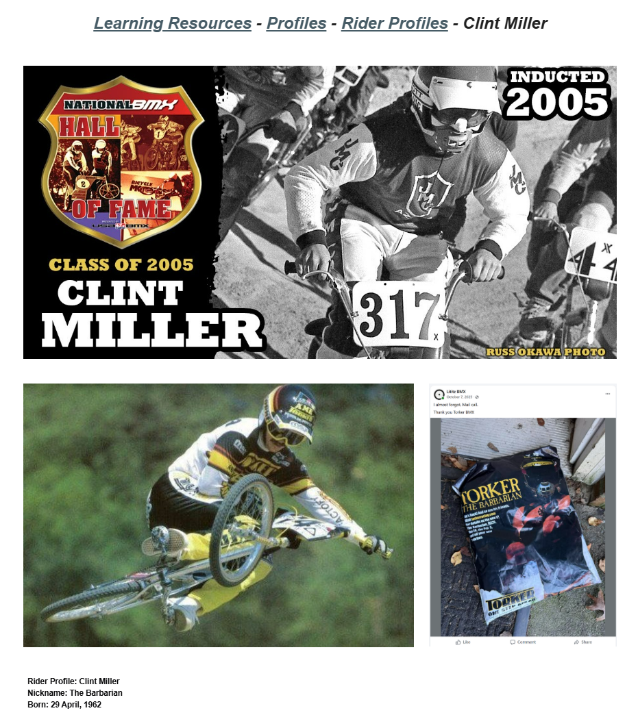 Published Lititz BMX rider profile source capture for Clint Miller