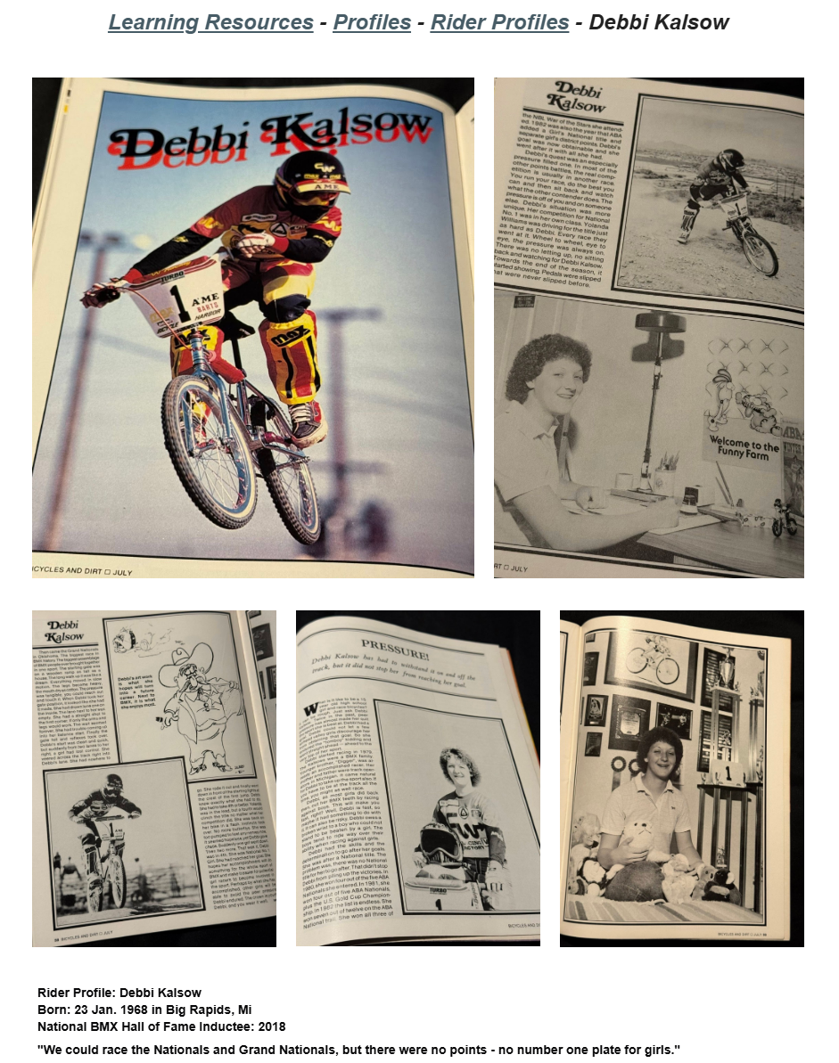 Published Lititz BMX rider profile source capture for Debbi Kalsow