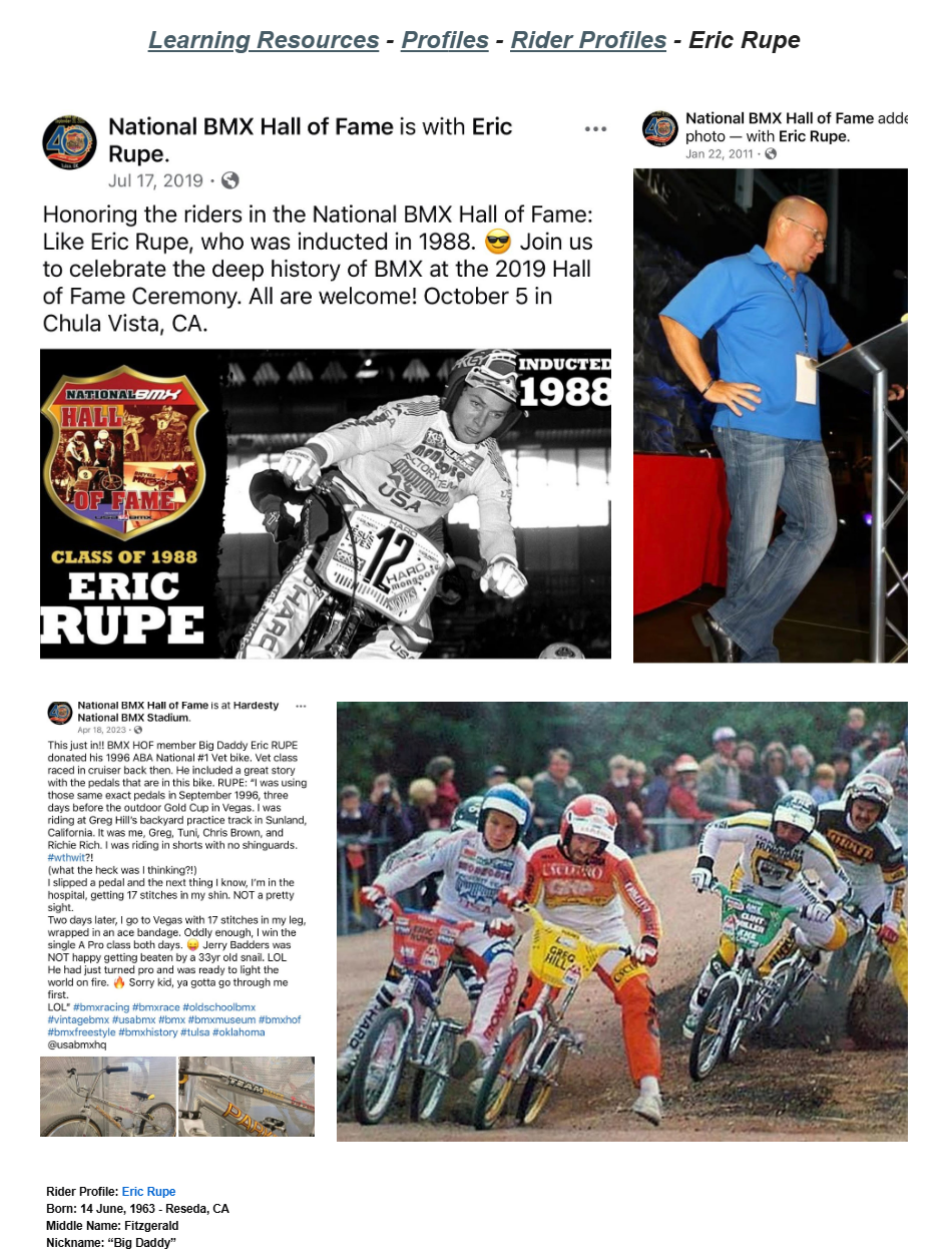 Published Lititz BMX rider profile source capture for Eric Rupe