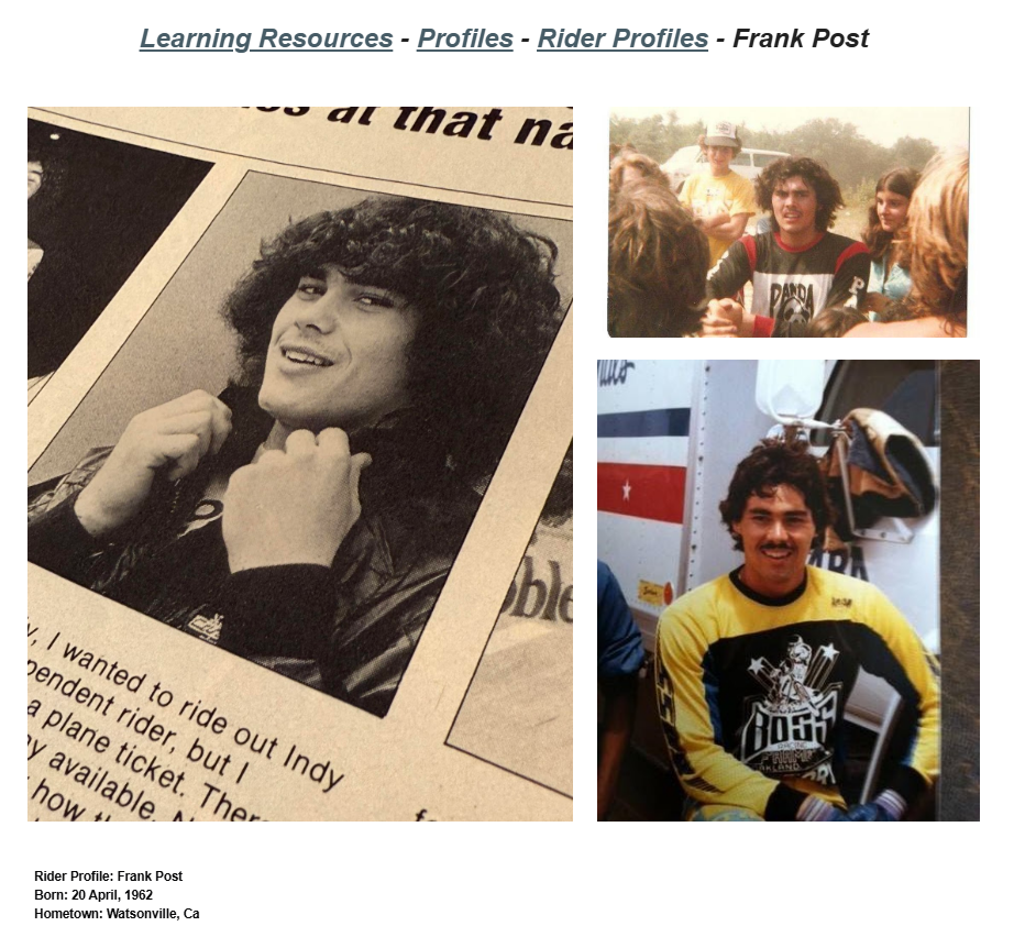 Published Lititz BMX rider profile source capture for Frank Post