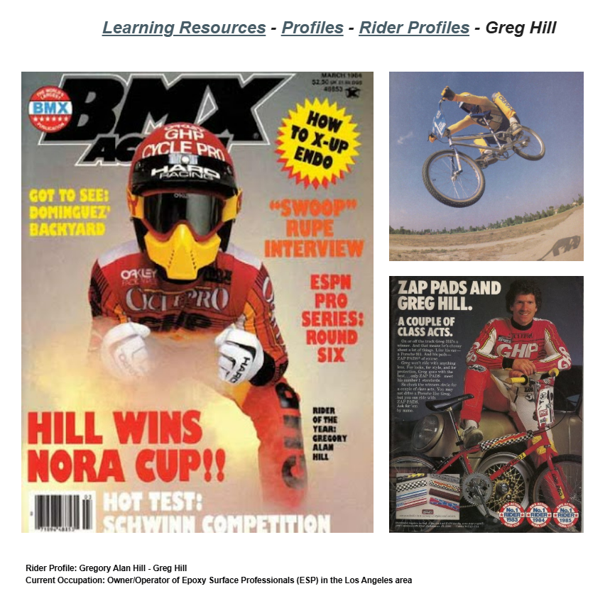 Published Lititz BMX rider profile source capture for Greg Hill