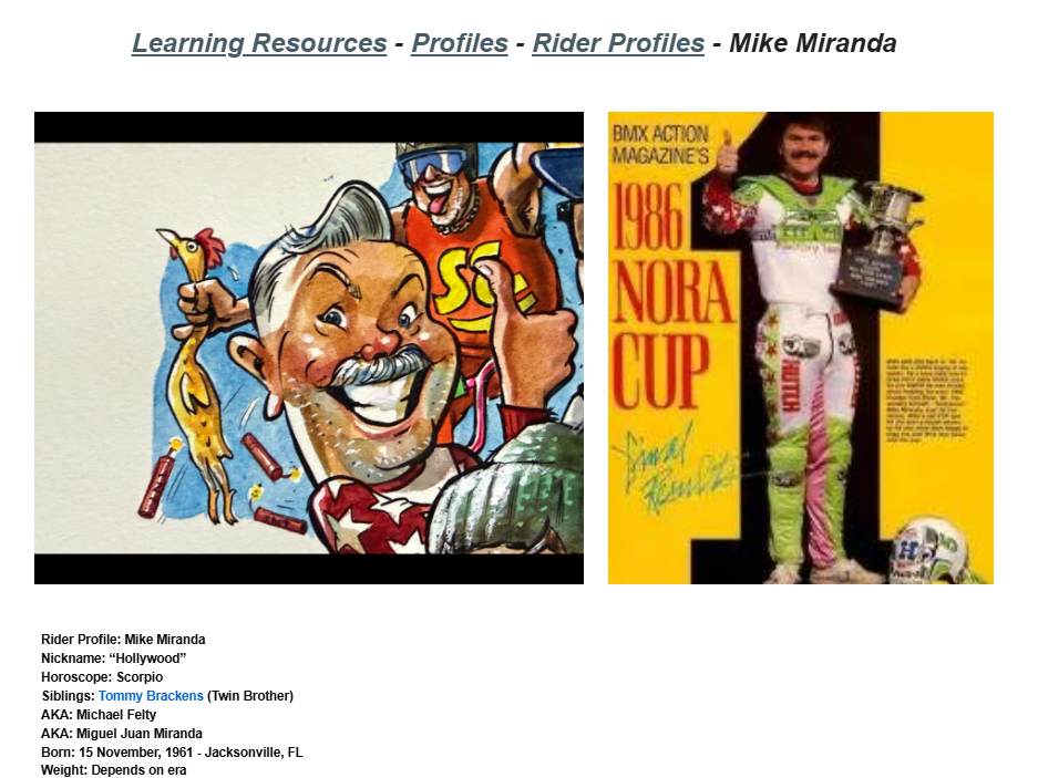 Published Lititz BMX rider profile source capture for Mike Miranda