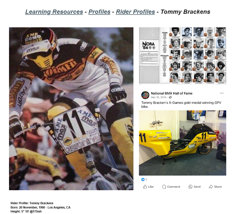 Published Lititz BMX rider profile source capture for Tommy Brackens