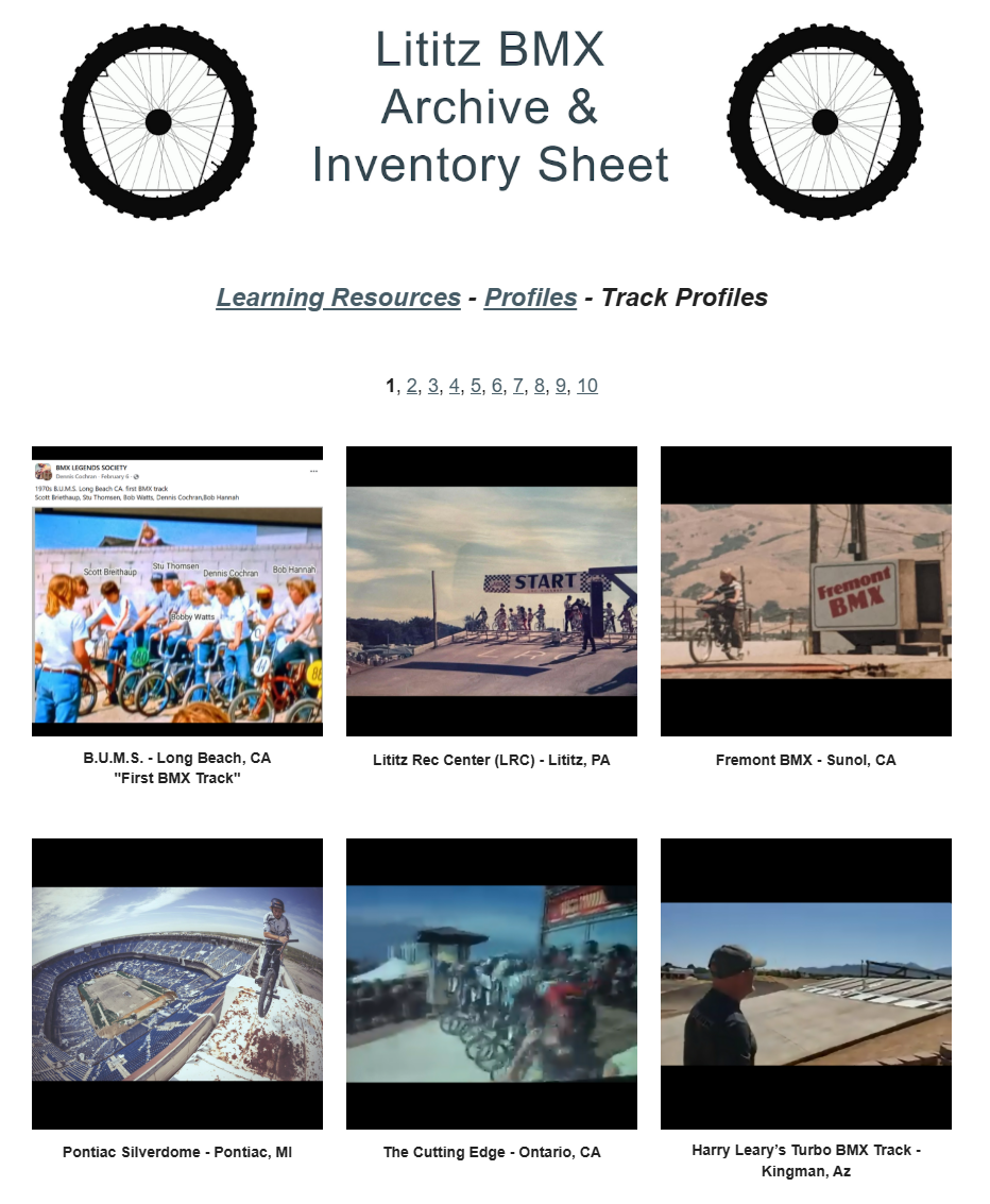 Track Profiles visual index page one