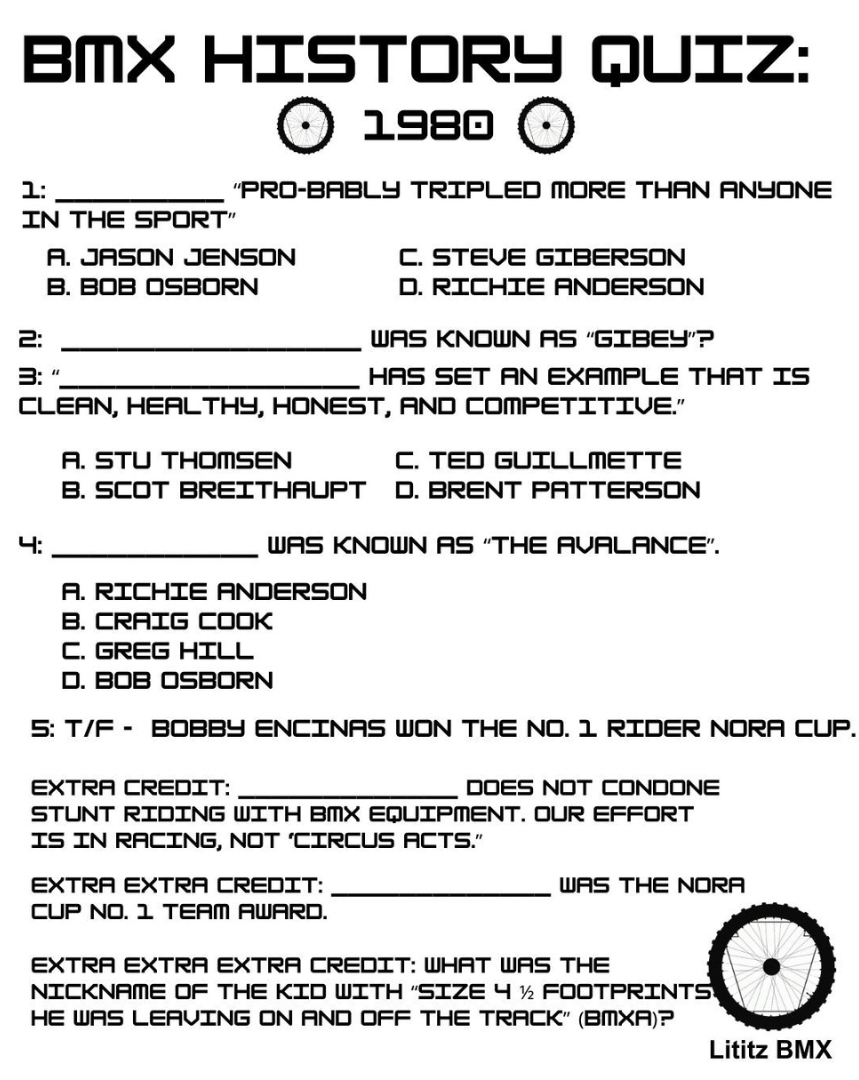 BMX History Quiz: 1980