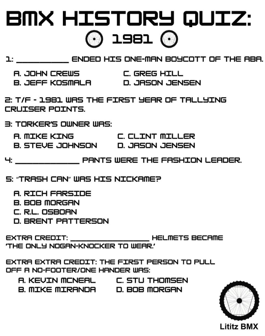 BMX History Quiz: 1981