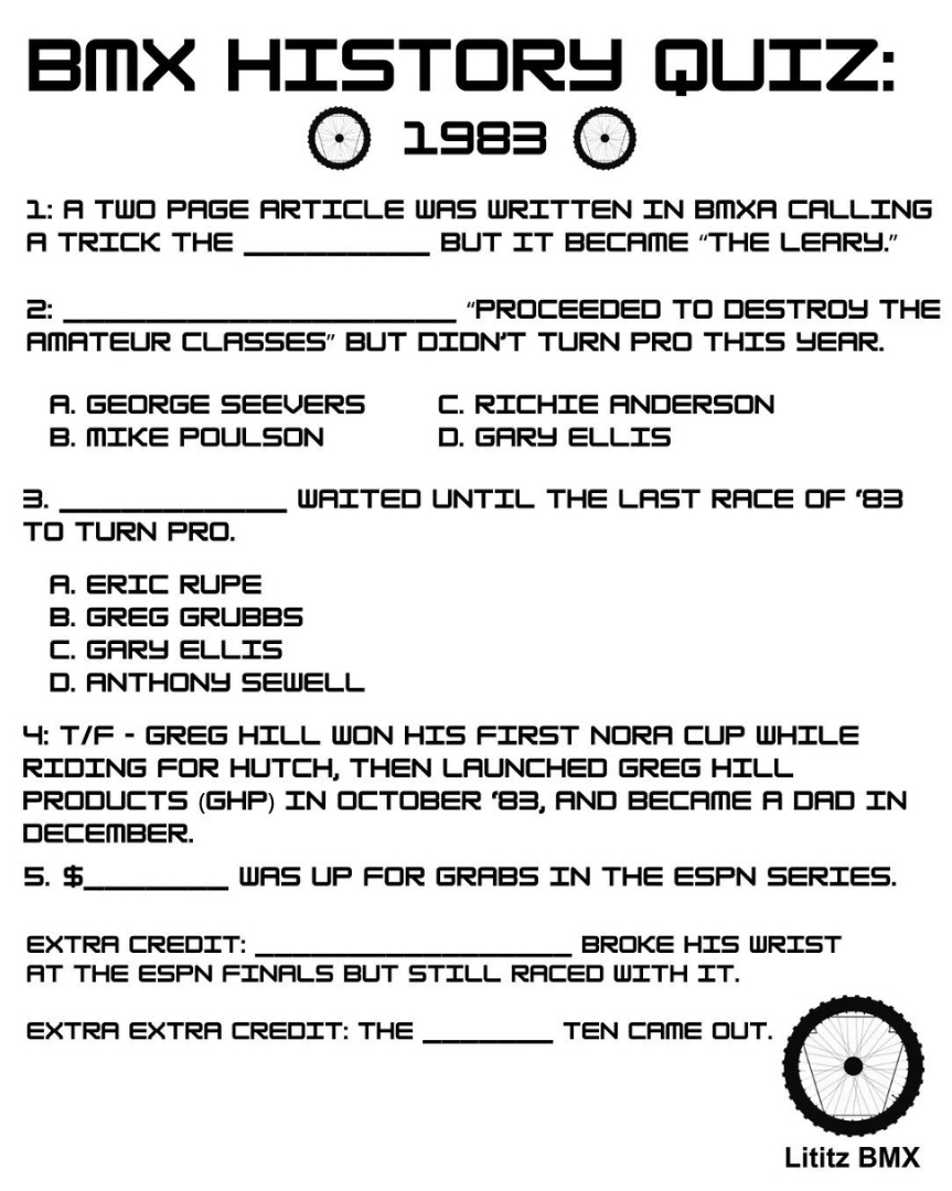 BMX History Quiz: 1983