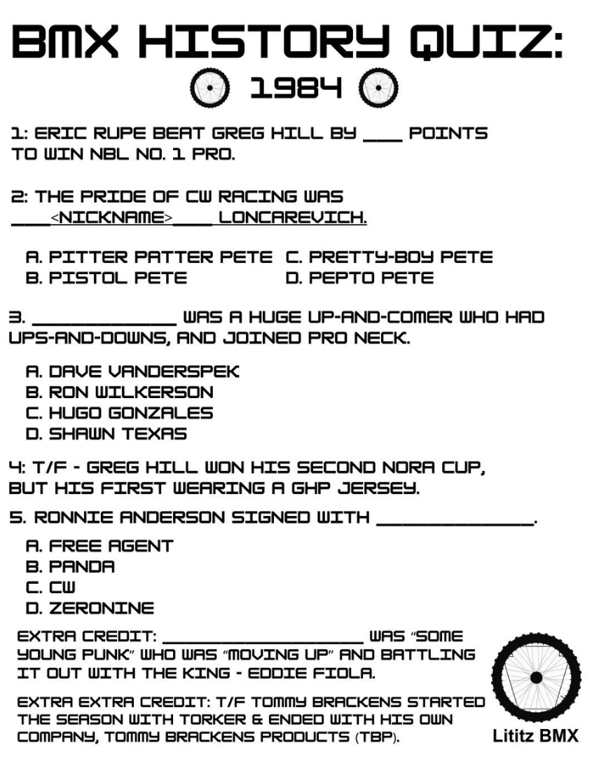 BMX History Quiz: 1984