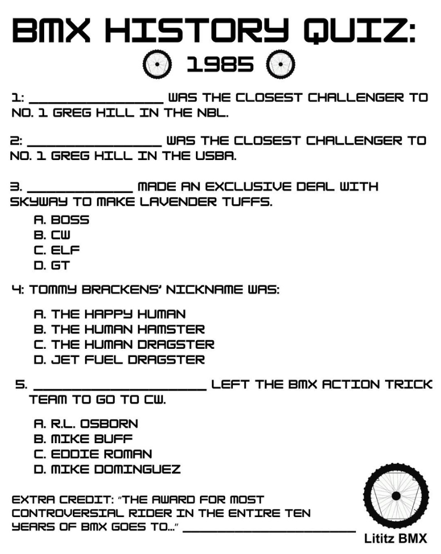 BMX History Quiz: 1985