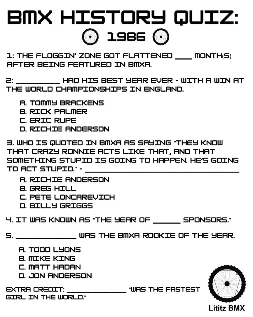BMX History Quiz: 1986