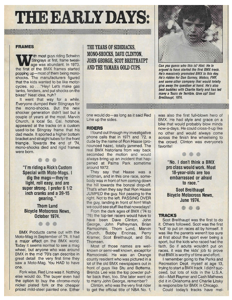 Supporting article scan titled The Early Days