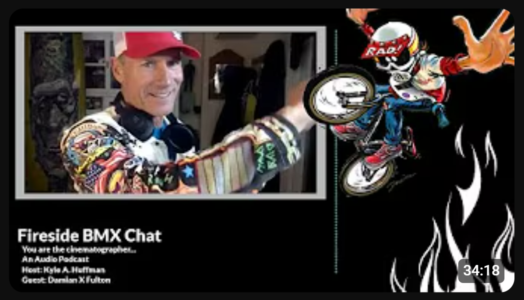 Fireside BMX Chat title card featuring Damian X. Fulton and Radical Rick artwork.