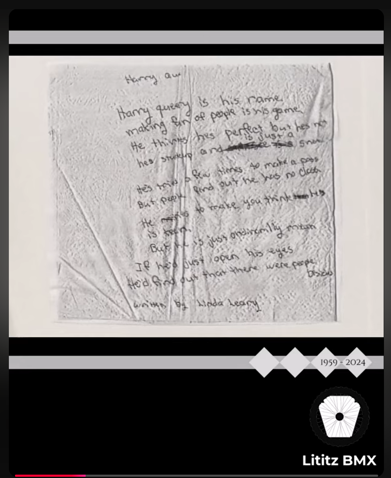 Submitted source image for Linda Leary’s Handwritten Poem About Harry.